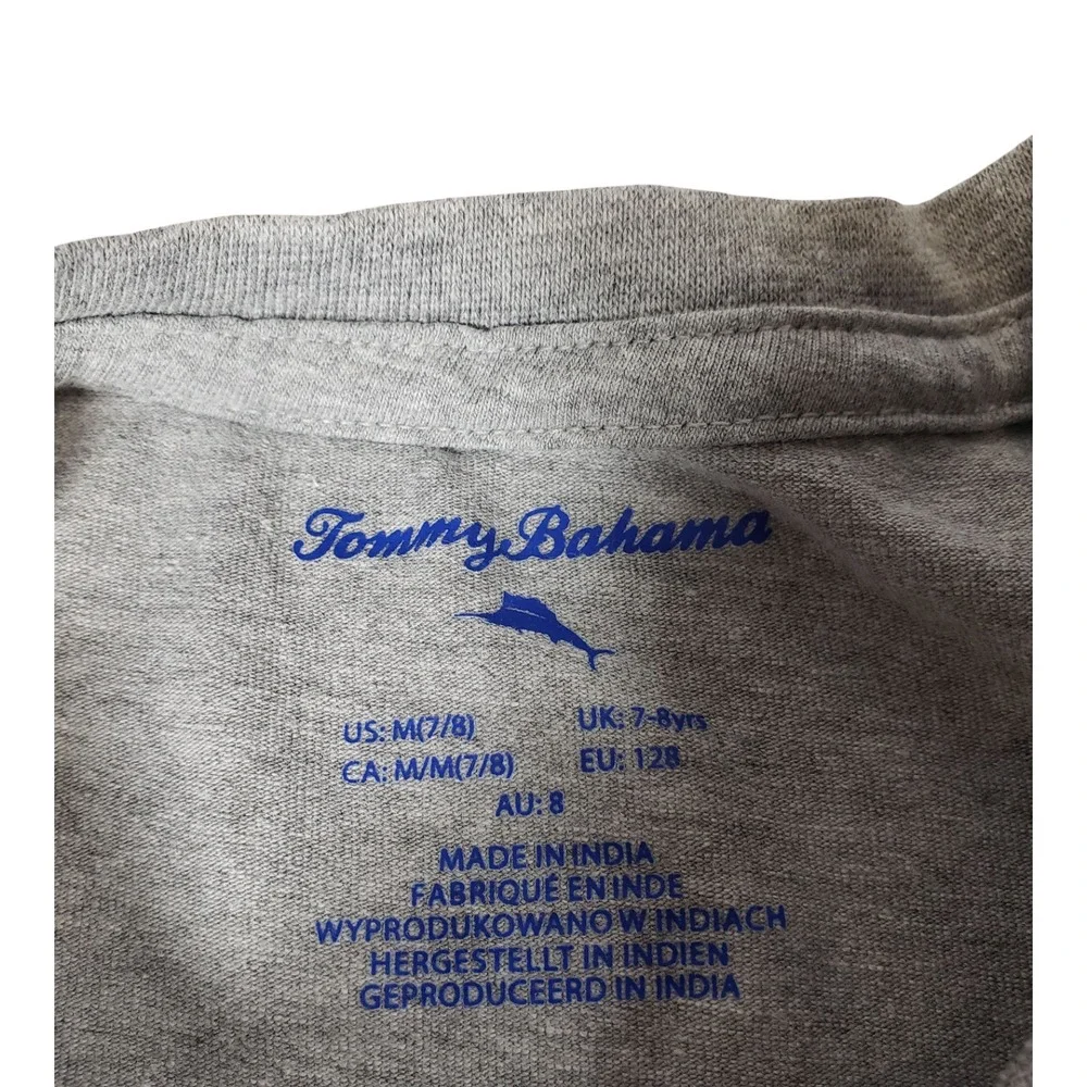 Tommy Bahama Boys Gray T-Rex Boombox Graphic Tee Shirt Size M 7/8